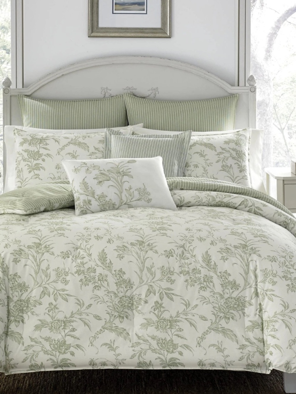 Laura Ashley Natalie Green Floral Cotton Comforter Bonus Set - Green 5pc twin